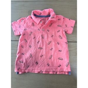 Okie Dokie Hot Dog Polo Shirt Kids‎ 12M Pink Novelty Casual